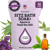 Aromasong Sitz Bath Soak en bote con sales del Mar Muerto y Epsom para uso en casa.