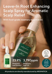 AROMATICA Potenciador de Raíces aplica spray de romero en el cabello para hidratación suave.