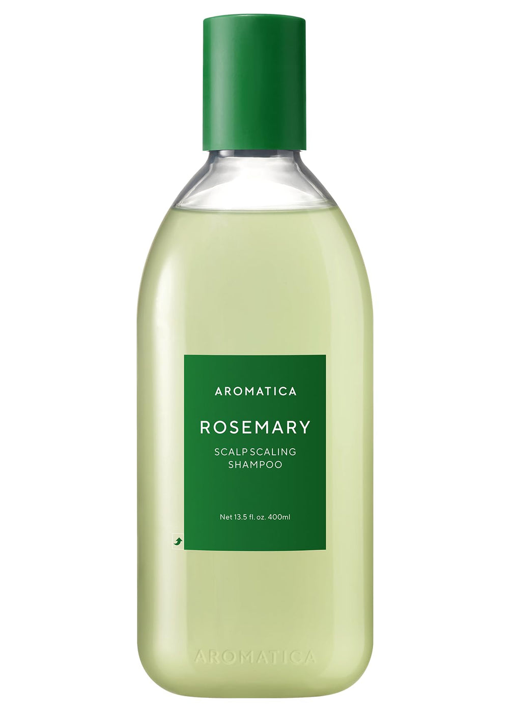 AROMATICA Rosemary Scalp Shampoo bottle shows a vegan formula for gentle cleansing