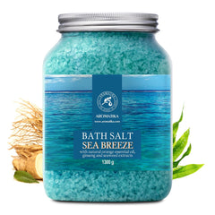 AROMATIKA Bath Sea Salt 46oz being poured to highlight calming aroma