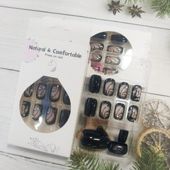 AROVFAM uñas postizas negras con brillos de cristal para toque deslumbrante