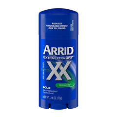 Close-up of applying Arrid XX Unscented Solid for underarm dryness.