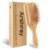 Arshray bamboo hair brush with wooden handle and bamboo teeth for gentle detangling.
