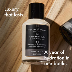The Art of Shaving unscented balm tub open with creamy consistency.