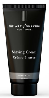 The Art of Shaving unscented shaving cream bottle; hydrates and protects during a close shave.