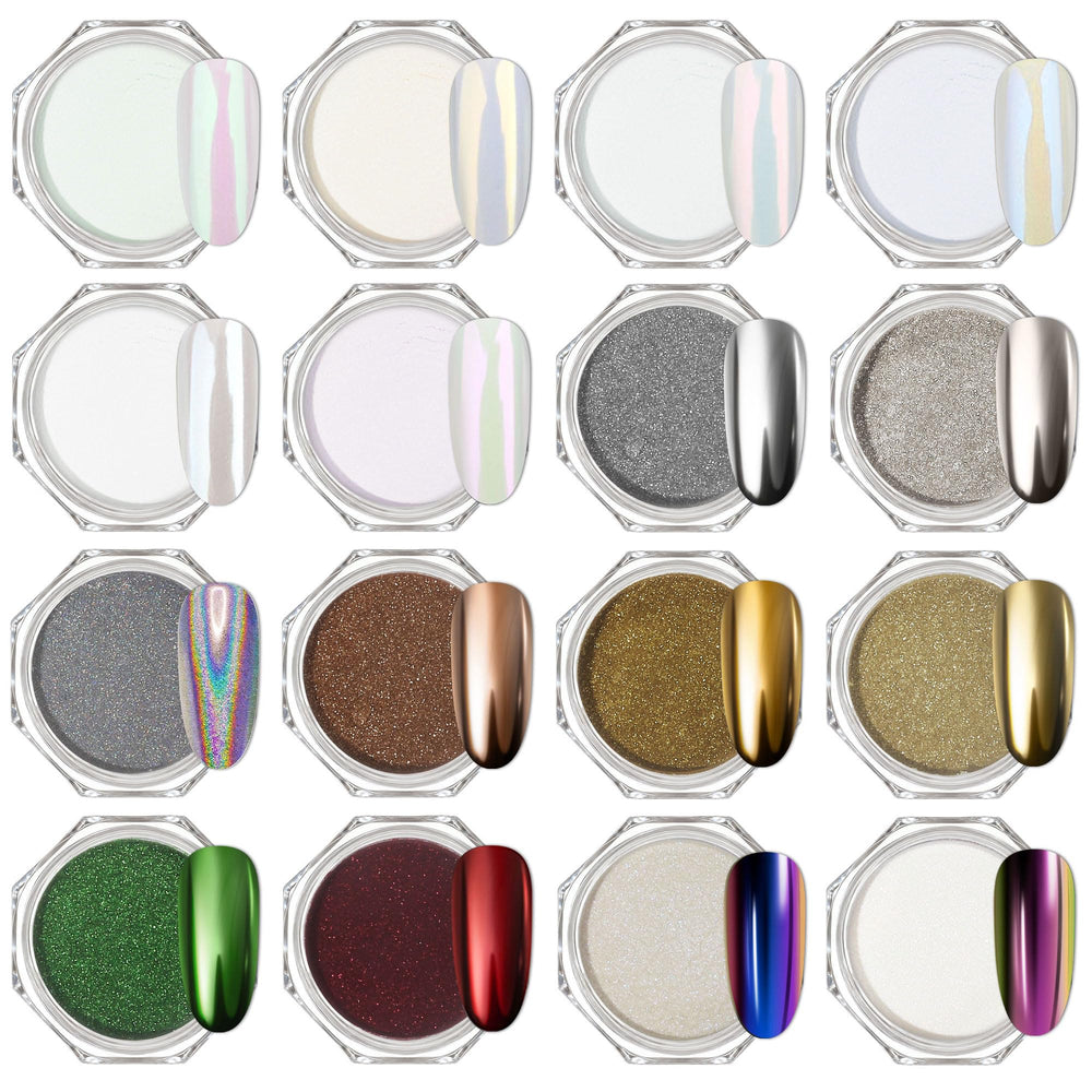 Artdone Polvo cromado para uñas, kit de 16 colores con brillo espejo