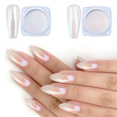 Artdone chrome nail powder white jar for pearl glow on gel nails.