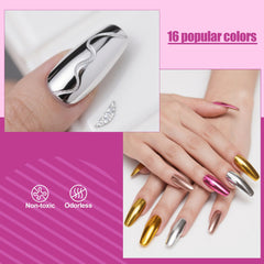 Artdone polvo cromado uñas con efecto espejo dorado.