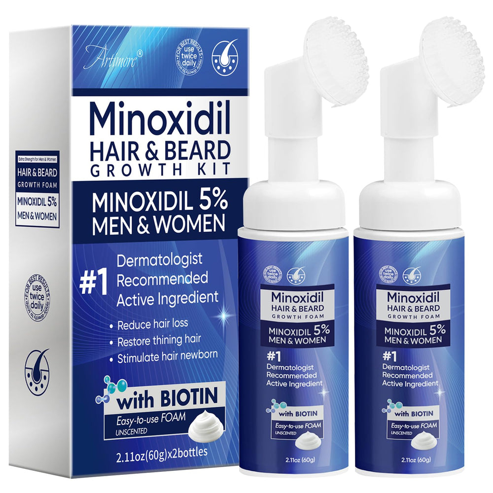 Artimore 5% Minoxidil foam packaging with compact bottle for daily use
