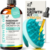 Artnaturals aceite para cabello romero y ricino en botella; fomenta crecimiento y nutrición.