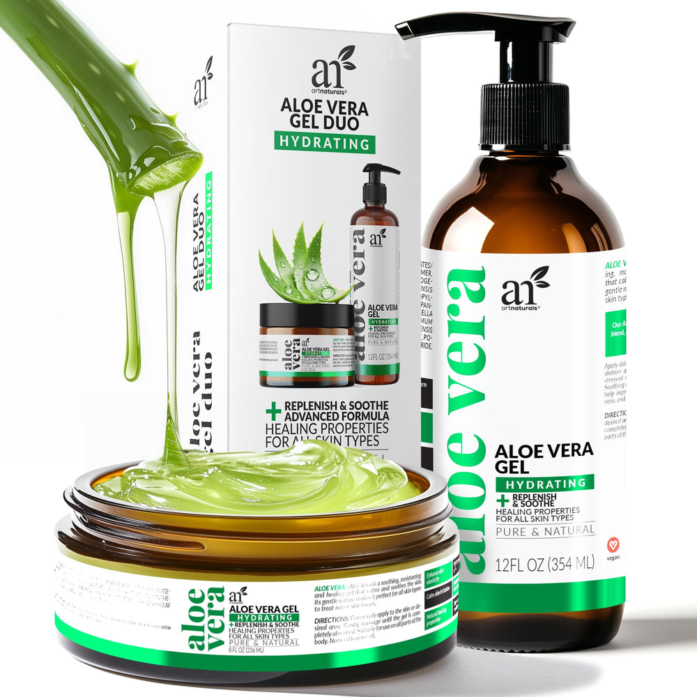 Artnaturals Aloe Vera Gel pump bottle for easy daily hydration and soothing relief.