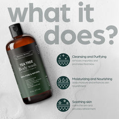Artnaturals Tea Tree Oil Body Wash close-up highlights purifying action for smoother, cleaner skin.