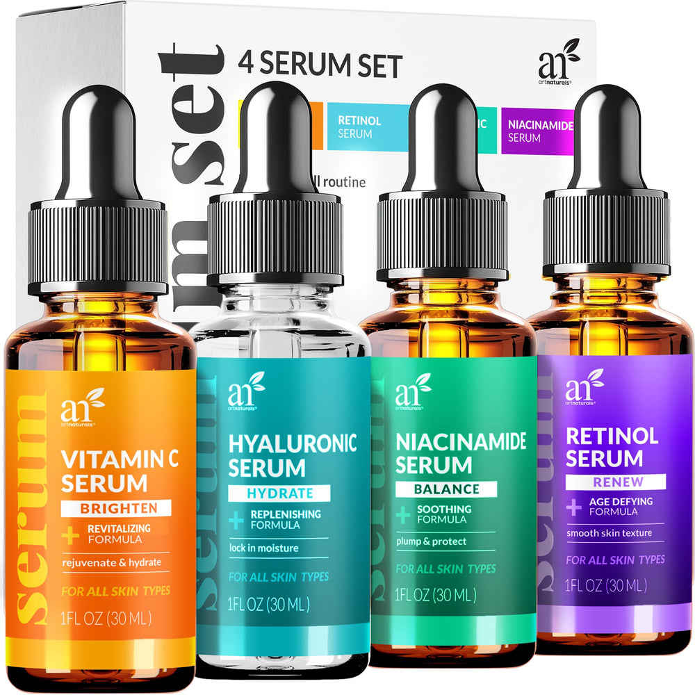 Artnaturals Vitamin C Serum Set bottle close-up highlighting brightening action for radiant skin