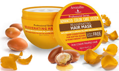 Application scene shows creamy mask being applied to color-treated hair for conditioning.