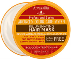 Arvazallia Rejuvenating Hair Mask bottle highlights sulfate-free formula for color-treated hair.