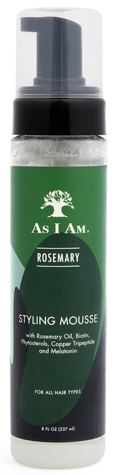 As I Am Mousse de peinado con romero y dispensador de bomba para aplicación suave.