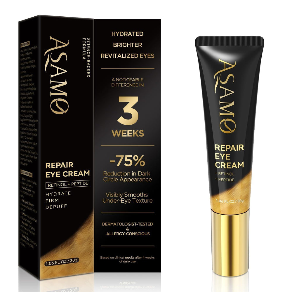 ASAMO crema para ojos con retinol, aplicación suave alrededor de los ojos.