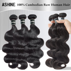 ASHINE true-length display of Cambodian hair bundles for natural fall