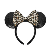ASHONE Orejas de Ratón con estampado Leopardo y lazo brillante, ideales para fiestas temáticas.