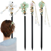 Aswewamt wooden hair sticks with flower motif for elegant long-hair styling