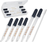 Atdcoek 6-pack glass pipette droppers with bent tips for precise liquid transfer.