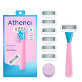 Athena Club razor handle provides a secure grip for a smooth shave.