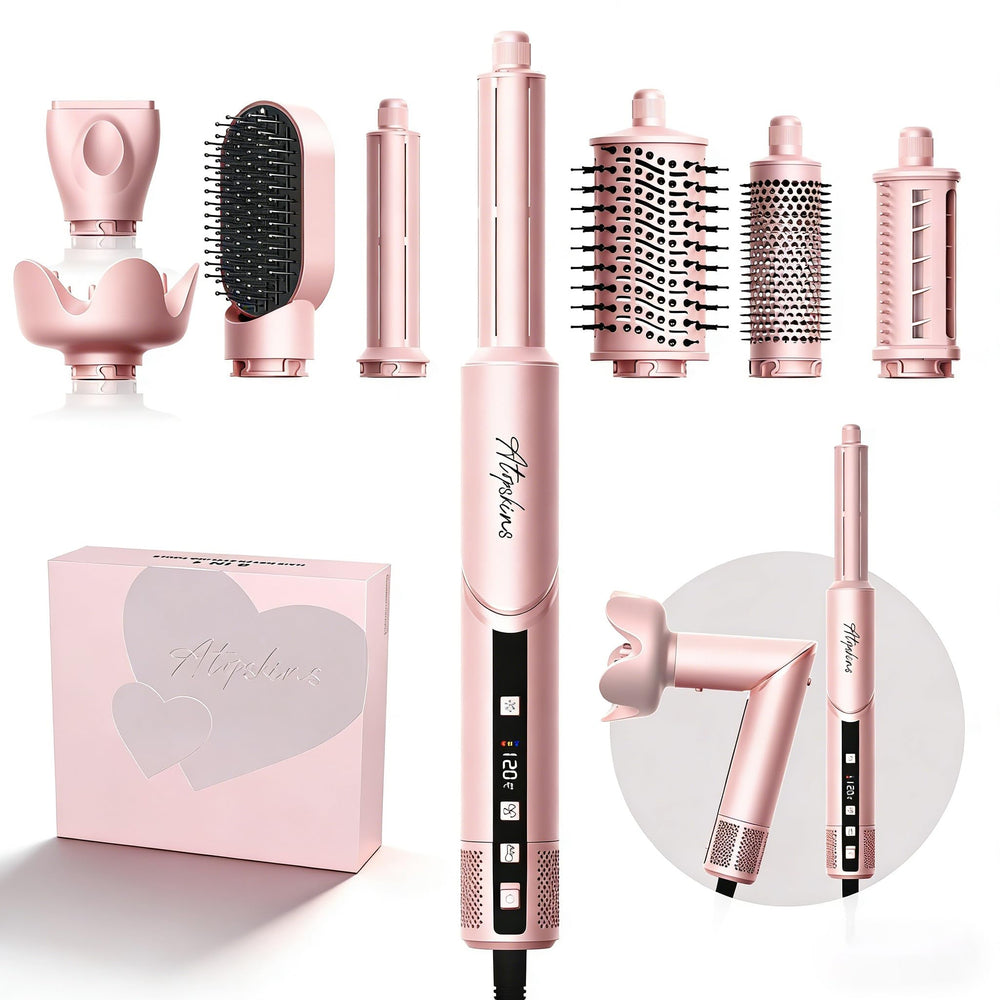 Atopskins 8-in-1 hair dryer brush with foldable LCD display for compact travel styling
