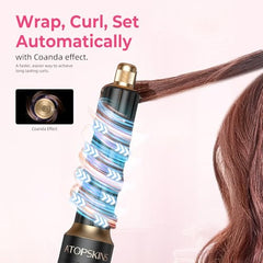 Atopskins negative ion technology graphic highlights frizz control and shine.