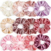 ATRIYFUL gomas rosadas velvet 12 piezas: sujeción suave para todo tipo de cabello.