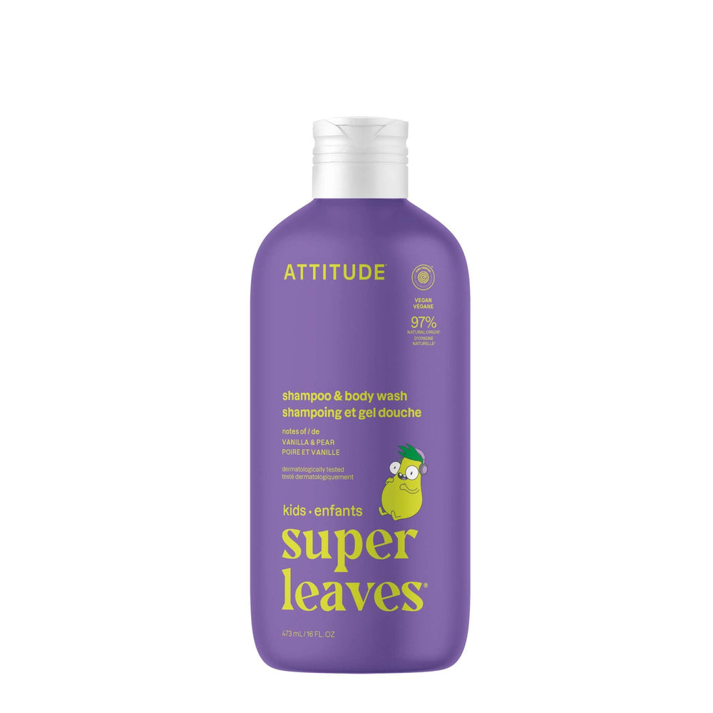 ATTITUDE Champú y Jabón para niños en envase práctico para la rutina diaria.