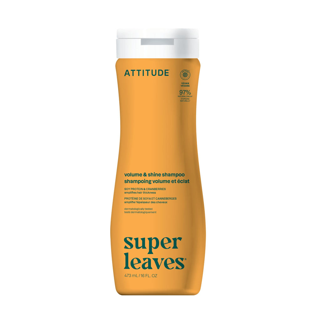 ATTITUDE champú volumen-brillo: botella para mayor cuerpo en cabello fino.