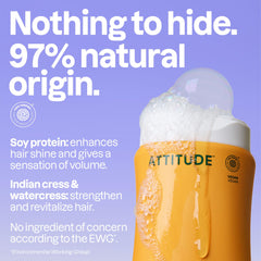 ATTITUDE champú volumen-brillo: espuma cremosa para un lavado suave.