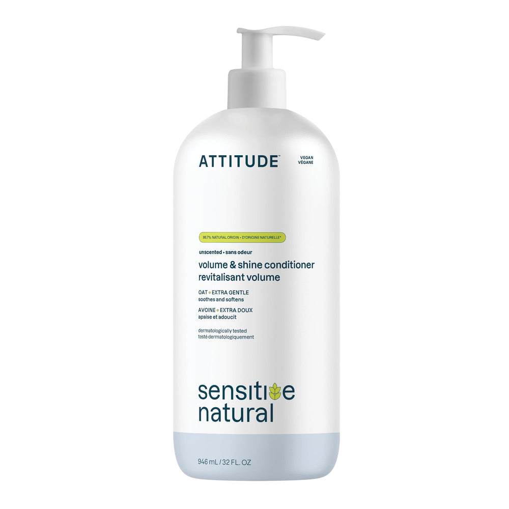 Acondicionador ATTITUDE aporta volumen y brillo para cabello fino y sensible.