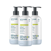 ATTITUDE hand soap with oat in bottle provides gentle cleansing for sensitive skin.