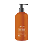ATTITUDE Jabón líquido para manos, botella naranja canela, limpieza suave y aroma festivo.