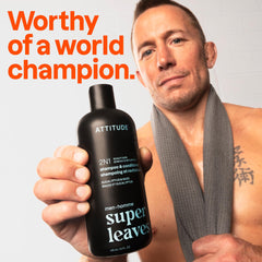 ATTITUDE 2in1 bottle side label highlighting ingredients and vegan formula for grooming