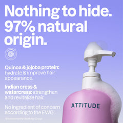 ATTITUDE Moisture Rich Hair Shampoo bottle shows creamy lather for smoother hair.