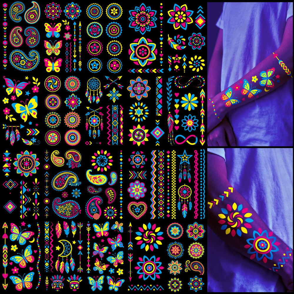 Tatuaje luminoso atydkug con flor; ideal para fiestas nocturnas y estilo llamativo