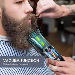 Audoc vacuum chamber collects trimmed hair for mess-free grooming.