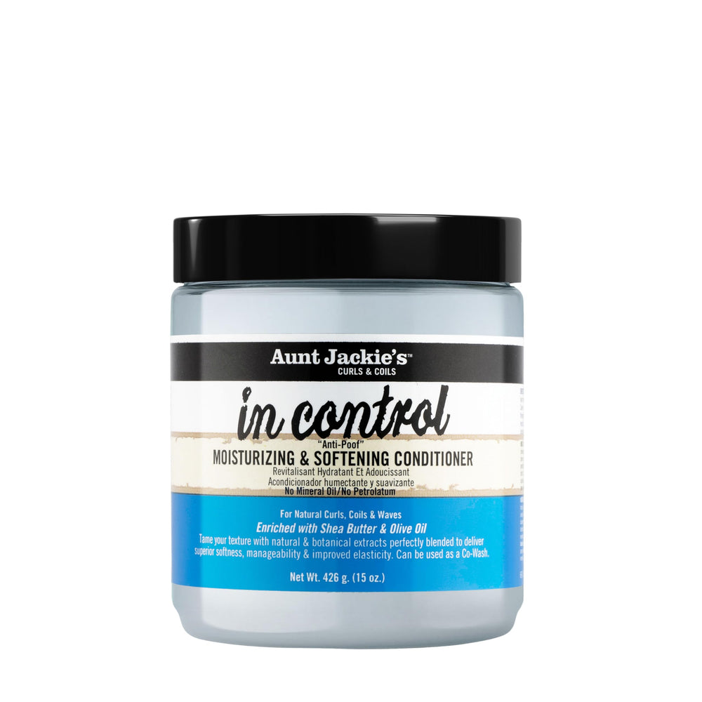 Aunt Jackie's In Control, botella antifrizz, para cabello más suave y manejable.