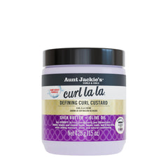 Aunt Jackie's Curl La La jar demonstrating defined, moisturized curls.