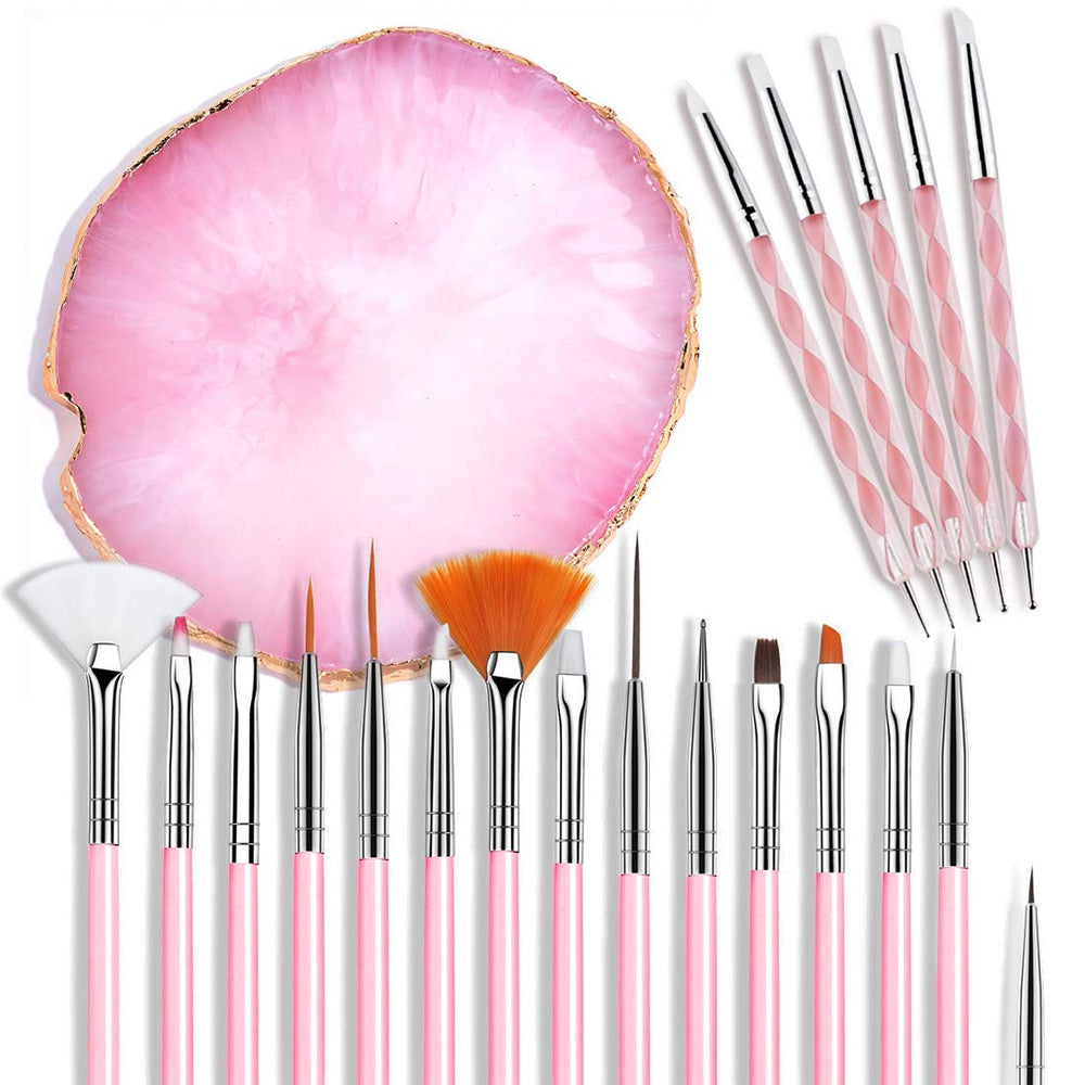 AUOCATTAIL 21-piece nail art brush set enables precise, clean strokes.