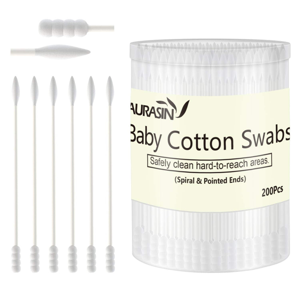 AURASIN baby cotton swabs with spiral head for safe, gentle cleaning around the ears.