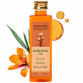 Auravedic Kumkumadi Oil bottle highlights saffron-infused skincare for radiant, nourished-looking skin.