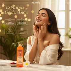 Auravedic Kumkumadi Oil texture on skin demonstrates lightweight, fast-absorbing finish for day use.