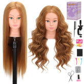Aurevanna mannequin head with 80% real hair for versatile cosmetology training and realistic styling practice.