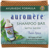 Auromere shampoo bar with zero-waste packaging, eco-friendly care.