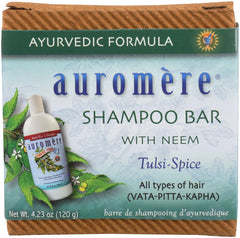 Auromere shampoo bar with zero-waste packaging, eco-friendly care.