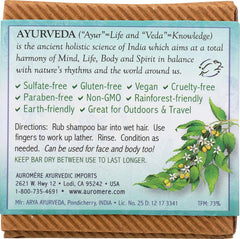 Neem ingredient close-up in Auromere bar shows traditional Ayurvedic care.