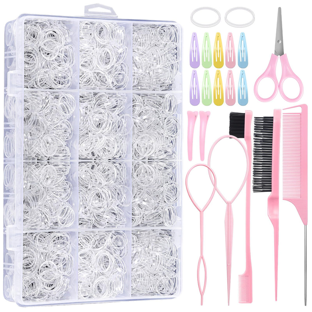Auroray 2200 clear hair ties organized in a box for versatile daily styling
